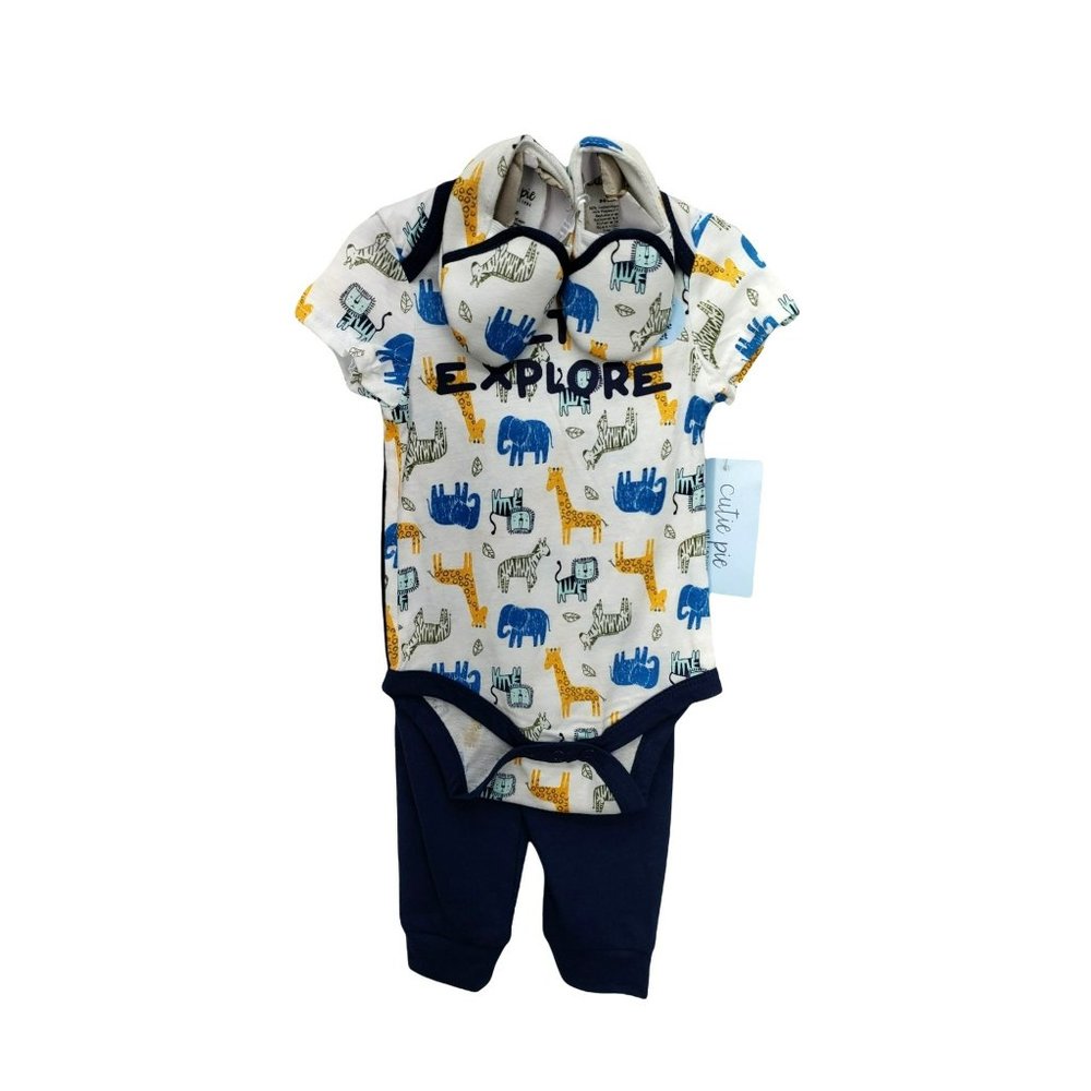Cutie Pie 6-9 months Let's Explore Safari 3 piece boys‎ bodysuit set